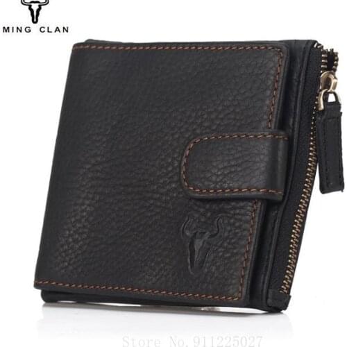 Xiaomi Men Women Genuine Leather Short Wallet Fashion Buckle Zipper 2 Fold Coin Pocket Card Holder Coin Purses RFID Money Bag
