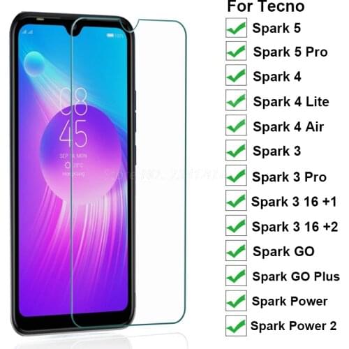 2-1PC Tempered Glass For Tecno Spark 4 Air Lite GLASS Screen Protector Tecno Spark Power 2 GO Plus 3 16+1 2 5Pro Protective Film