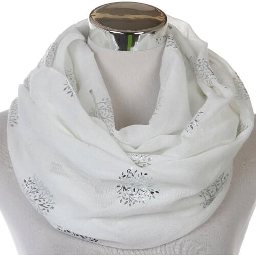 Winfox New White Grey Shiny Neck Round Snood Scarf Female Bronzing Silver Metallic Mulberry Tree Infinity Scarves Women
