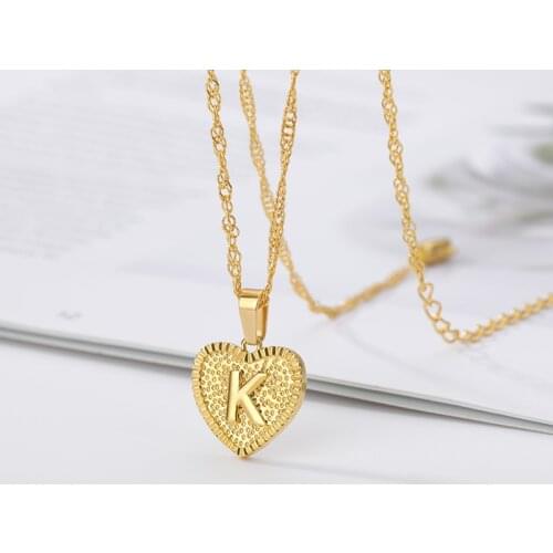 Initial Heart Letter Necklace For Women Stainless Steel A-Z Heart Alphabet Pendant Necklace Jewelry Christmas Gifts Bijoux Femme
