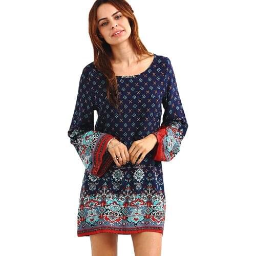 2019 New Spring Summer Dress Casual Fashion Trendy Temperament Print Large Size Loose Long Sleeve Round Neck Women Dress ZW187