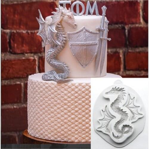 1pcs Cartoon Dinosaur Silicone Fondant Cake Mould Cartoon Animal Fire Dragon Chocolate Mould