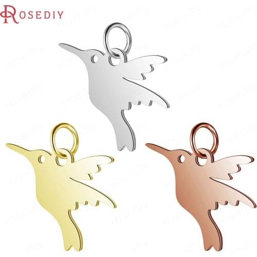 37226)10PCS 17x17MM Quality Gold Color Stainless Steel Hummingbird Charms Pendants Jewelry Making Supplies Findings Accessories