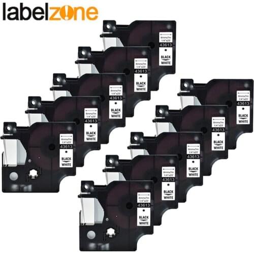 10Pack 43613 1/4"(6mm) x 23'(7m) black on white compatible Dymo D1 PNP 6mm label printers D1 43613 for dymo label manager LM160
