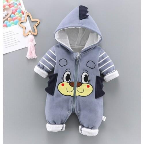 2020 newborn baby clothes long-sleeved cute animal baby jumpsuit autumn and winter double-layer warm one-piece clothes
