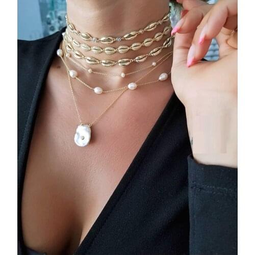 2019 Gold filled Hot fashion summer beach trendy women girl jewelry micro pave white rainbow cz sea shell design choker necklace