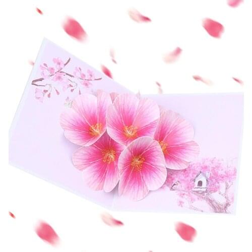 3D Pop Up Peach Blossom Flowers Festival Birthday Party Invitation Greeting Card