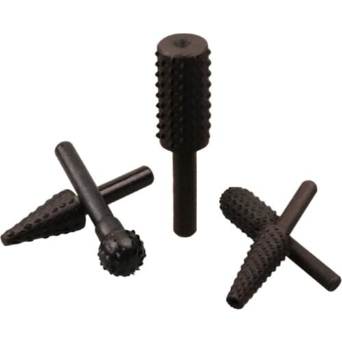 5PCS/Set Woodworking Rotary File Wood Carving Rasp Drill Bit set with 6MM diameter Shank Black 5 shapes
