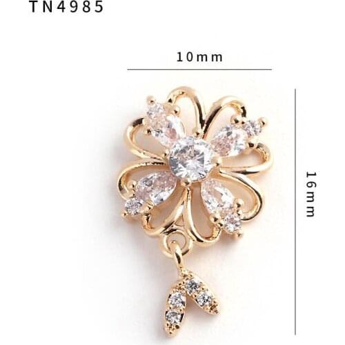 5pcs/lot TN4985 Flower Alloy Zircon Nail Art Crystals nail jewelry gems Rhinestone nails accessories supplies decorations charms