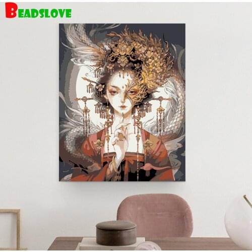 5D DIY Diamond Painting Cross Stitch Phoenix Dragon Fairy Anime Girl Square Diamond Embroidery Needle Thread Rhinestone Painting