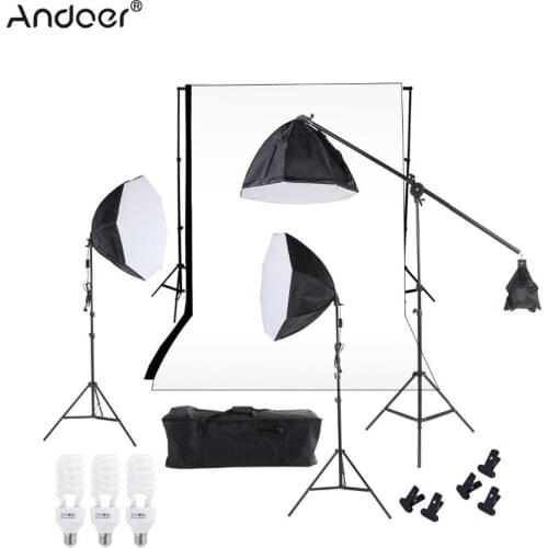 Andoer Photography Studio Lighting Softbox Photo Light Backdrop Stand Kit with Cantilever Light Stand Bulbs Carrying Bag Set