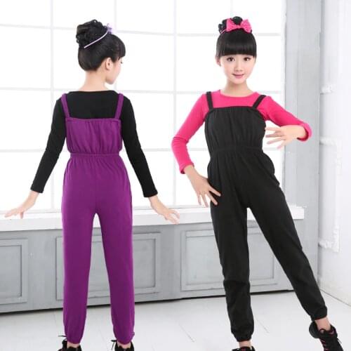 Girls Kids Ballet Leotard Jumpsuit Children Cotton Gymnastic Suspenders Pants Black Purple Ballet Clothes Dancewear