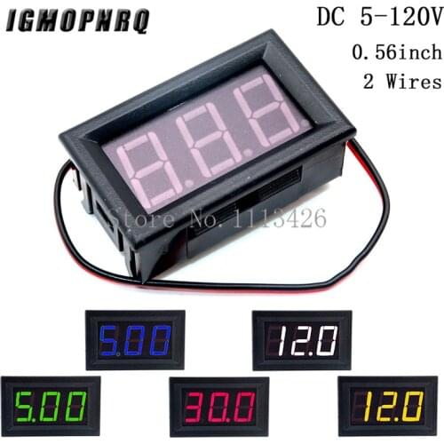 DC 5-120V 2 Wire 0.56'' Mini LED Digital Voltmeter Voltage Meter Volt Detector Tester Monitor for Vehicle Car Auto 36V 24V 48V