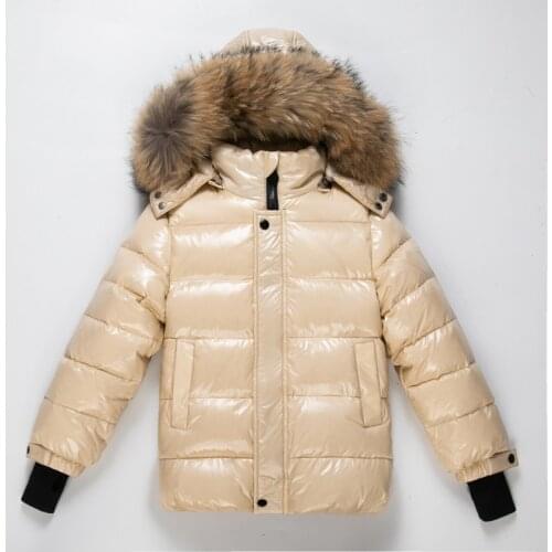 Childrens Winter Down Jacket Boy Girl Natural Fur Coat Collar Detachable - 30 Degree Windproof Jacket Parka Outerwear Snowsuit