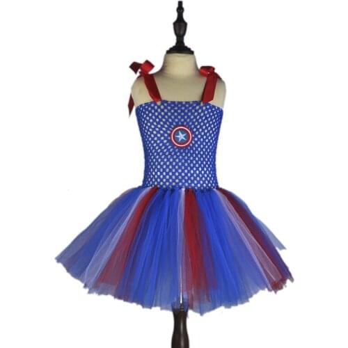 Children Captain America Costume Superhero Cosplay Girls Tutu Dress Kids Halloween Cosplay Anime Captain Role Play Fancy Clothes