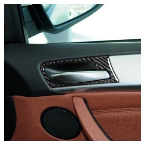 For BMW X5 E70 X6 E71 2008-2013 Carbon Fiber Inner Door Handle Frame Trim Stickers Interior Decoration Accessories