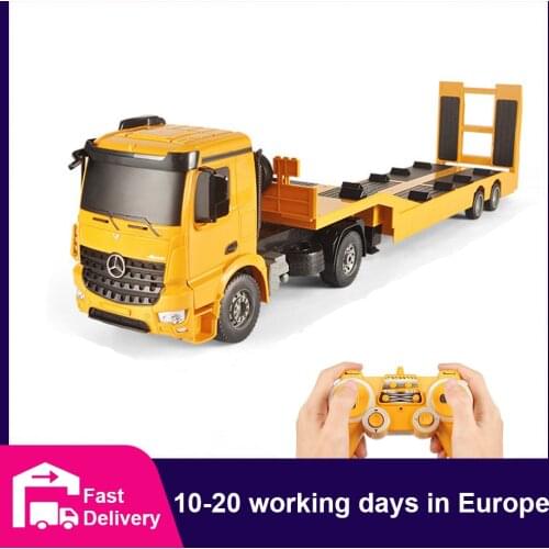 RC Trailer Truck Car Model 2.4Ghz Construction Tractor Trailer Caterpillar Remote Control Flipable Flatbed Vehicle Toy for Boy