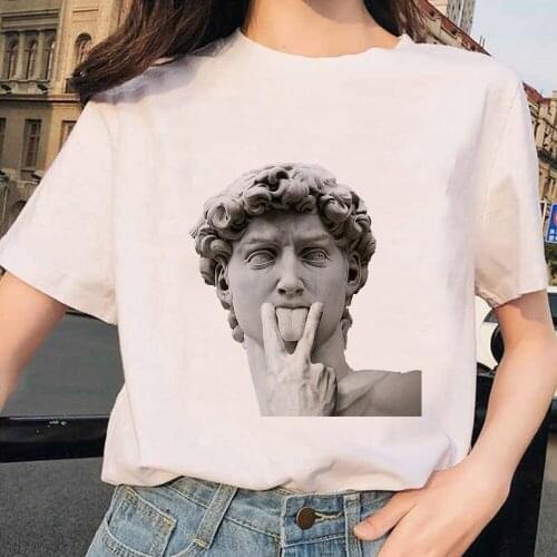 Michelangelo T Shirt Women Men Harajuku Aesthetic T-shirt Ullzang Hand Print Tshirt Funny Cartoon Top Tees Female Streetwear