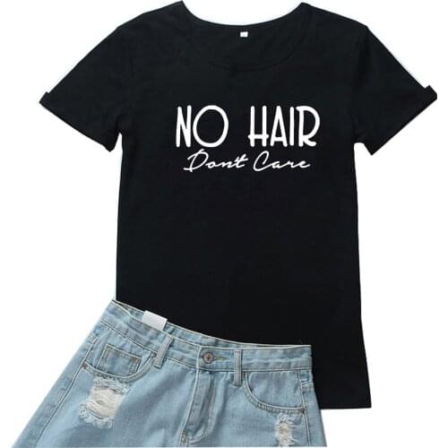 No Hair Don't Care Women Tshirt Funny Letters Saying Graphic Tees Women Short Sleeve Camiseta Mujer Cotton Black T Shirt Women