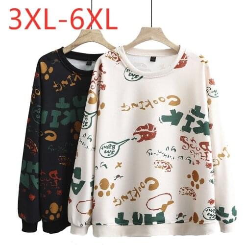 New ladies autumn winter plus size tops for women large pullover long sleeve loose cotton thick print T-shirt 3XL 4XL 5XL 6XL