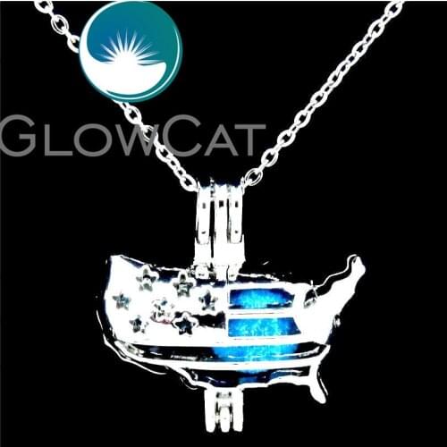GLOWCAT L449 American Flag Beads Cage Women Girl Locket Necklace Perfume Diffuser Men Gift Jewelry