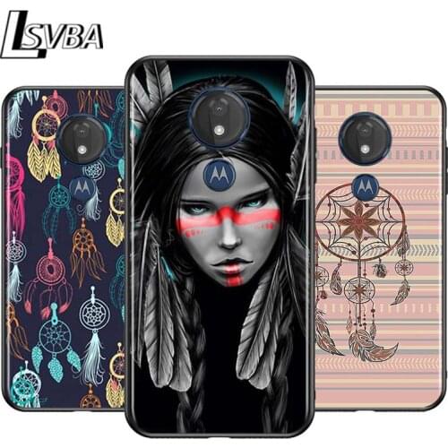 Indian Feathers Girl for Motorola G9 G8 G E7 E6 One Play Marco Hyper Fusion Stylus Power Edge Plus Black Phone Case