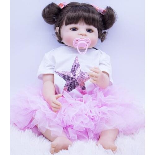 Dolls & paly house toys for girls 56cm hard silicone reborn babies doll bebe reborn dolls 22'' brwon eyes doll christmas gifts