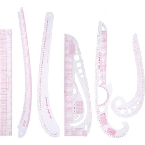 6Pcs/set Styling Ruler Metric Curve Cutting Rulers Sleeve Clothing Yardstick French Curve Cut Cutting Ruler Sewing Tools