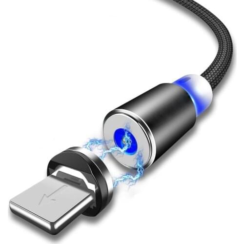 1M 2M 5V/2.1A Round LED IOS USB Magnetic Charging Cable for iPhone 5 5S 6 6S Plus 7 7Plus 8 8Plus X 360 Degree Rotation Cable