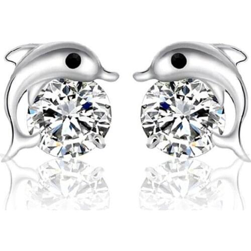 Cute Sweet Girl Party Accessories Earring Fashion Simple Animal Dolphin Stud Earrings For Women Wedding Romantic Jewelry Gifts