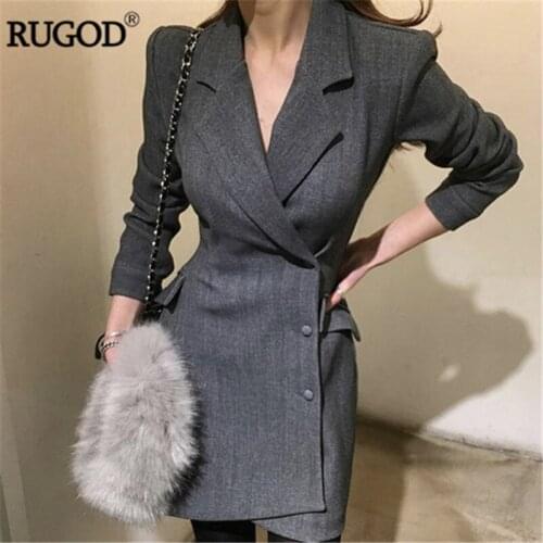 RUGOD Fashion Irregular Office Lady Outwear Business Dress Women Thick Long Sleeve Profession Dress Blazer Shirt Mini Dress 2020