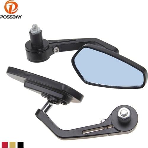 POSSBAY 7/8" Motorcycle Rearview Mirror Blue Glass Moto Side Rear Universal Cafe Racer Motocross Rear View Mirror for Yamaha