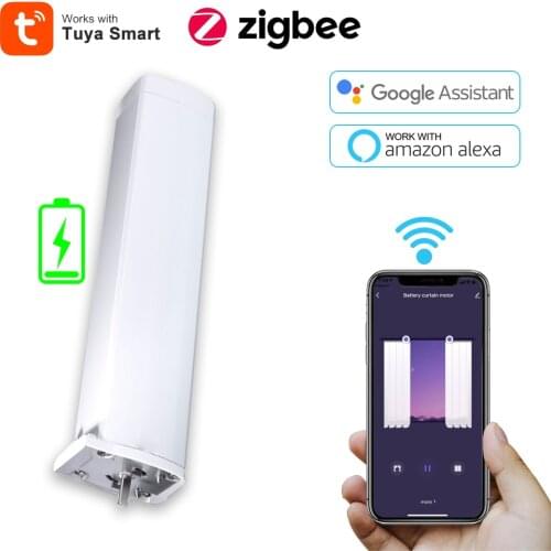 Tuya Smart ZigBee Curtain Motor Battery Motorized ElectronicTiming Zip Track Wireless Remote Voice Control by Alexa Google Home