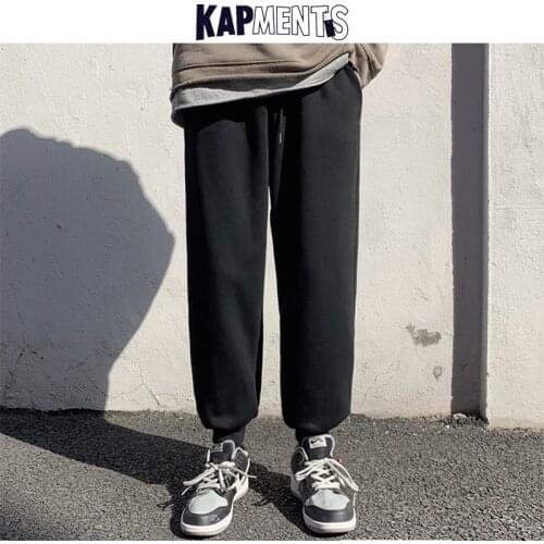 KAPMENTS Men Solid Vintage Baggy Sweatpants 2021 Black Streetwear Harajuku Joggers Pants Male Japanese Sweat Y2k Wide Leg Pants