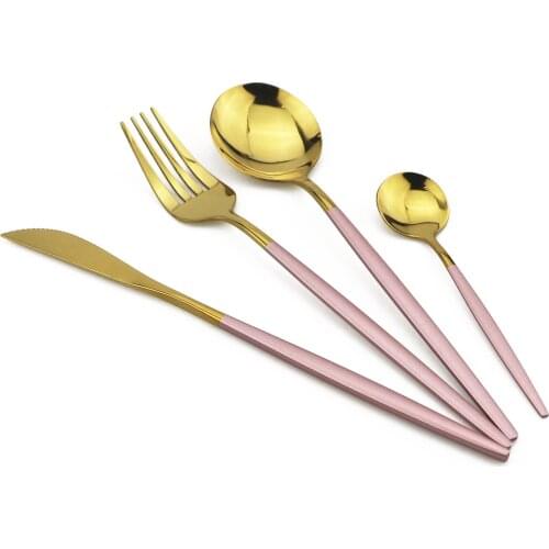 16Pcs/24Pcs/32Pcs Pink Gold Cutlery Set 18/10 Stainless Steel Dinnerware Set Home Tableware Set Knife Fork Spoon Dinner Set