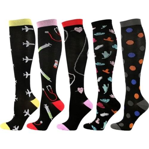Men Women Compression Socks Heart Dot Hat Pattern High Tube Unisex Outdoor Running Cycling Black Long Pressure Stockings