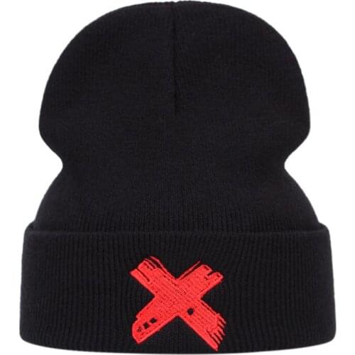 New 3D Embroidery X Knitted Hat Mens Ladies Casual Hat Fashion Winter Hat Solid Color Hip Hop Hat Skullies Warm Hats