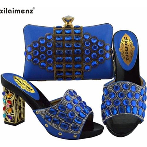 Latest Clutch Bag Match African Women Shoes and Bag Matching Set Italy Shoes and Bag Match To Party 2019 New Blue Color