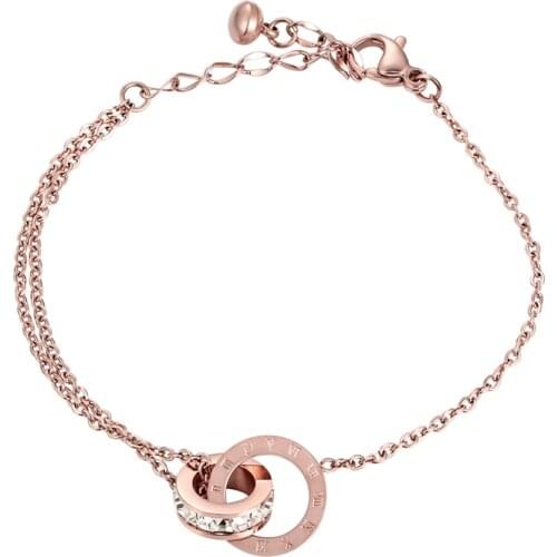 New Top Quality Beautiful Shiny Circle Crystal Circle Roman Numeral Bracelet For Woman Stainless Steel Bracelet Woman Jewelry