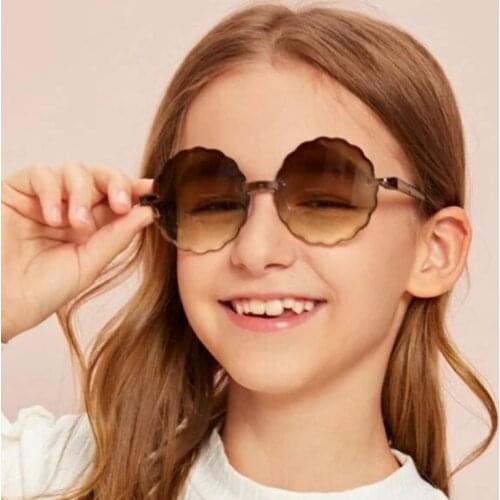 Factory Wholesale Rimless Kids sunglasses 3-8 years Plastic UV400 child glasses Round Shaped Lovely baby Girls infantil eyewear