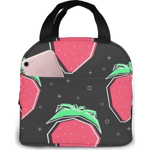 Flat Line Strawberry Cooler Lunch Box Portable Insulated Lunch Bag Thermal Food Picnic Lunch Bags
