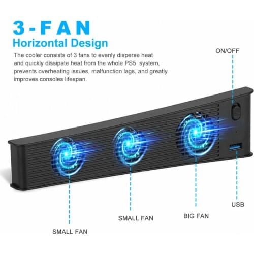 Portable 3 Fans Game Console Cooling Fan Accessories for PS5 DE/UHD Version