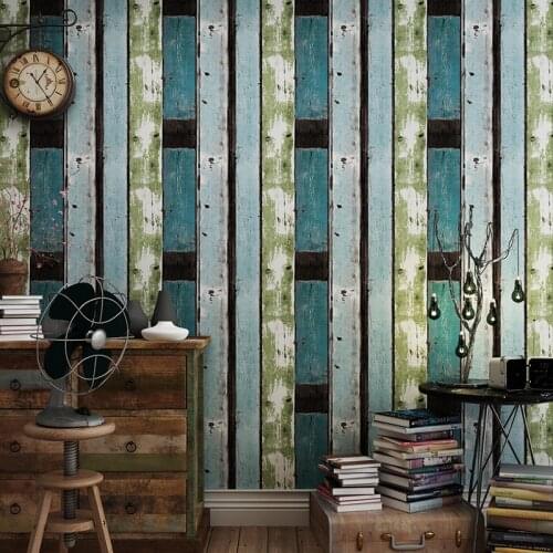 Retro wallpaper industrial style loft nostalgic imitation wood grain American wooden board personality fashion Nordic