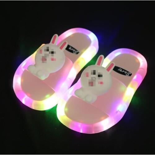 2021 Footwear Luminous Jelly Summer Childrens LED Slipper Girls Slippers PVC Non-slip Duck Beach Sandals Kids Home Rabbit Pink