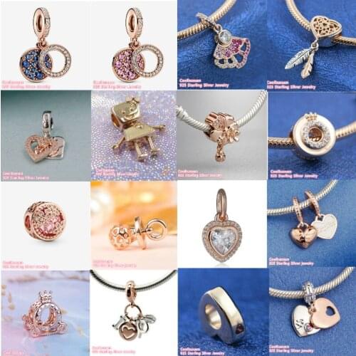 925 Sterling Silver Beads Rose Gold Harmonious Hearts Pacifier Wildflower Meadow Fan Bella Bot Sparkling Pink Daisy Flower Charm