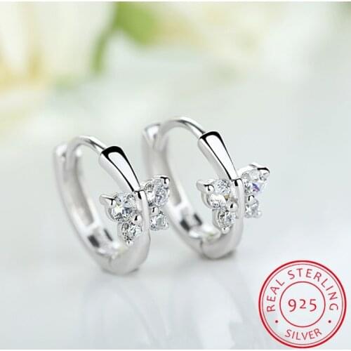 Baby Princess 925 Silver Butterfly Zirconia Small Hoop Earring For Girls Child Wome Beautiful Aros Huggies Earring Jewelry