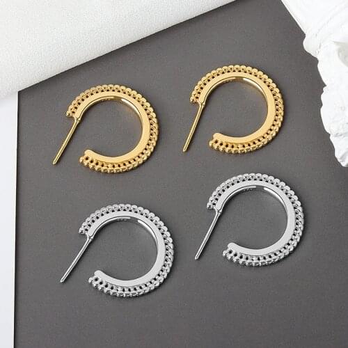 WTLTC Chic Open C Shaped Beaded Hoop Earrings for Women Small Dotted Hoops Earrings Simple Multi Mini Balls Earrings INS Jewelry