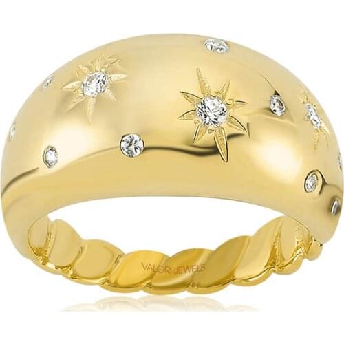 Valori Jewels Moon Light, Zirconia White Gemstone, Gold Plated, Sterling Silver Ring