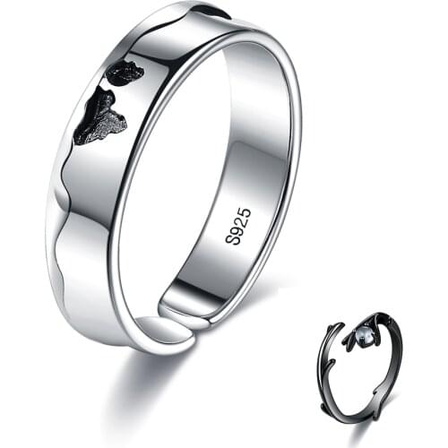 ZEMIOR 925 Sterling Silver Adjustable Opening Moonlight Forest Design Ring Moonstone Wedding Rings For Lovers' Elegant Jewelry