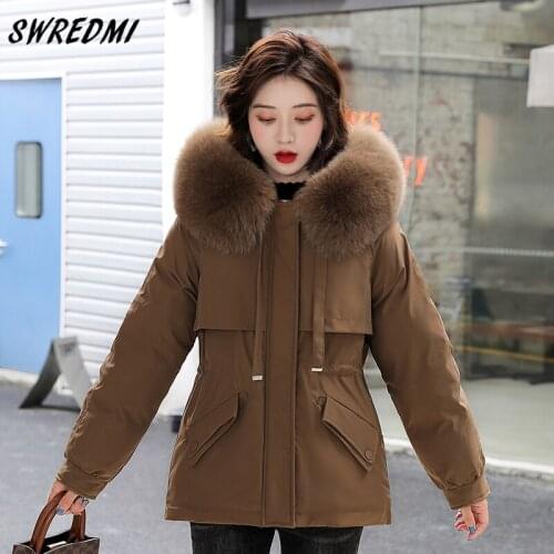 SWREDMI Womens Winter Jacket Hooded Long Thick Warm Cotton Padded Parkas Wool Liner Plus Size Jackets Coat Fashion Clothing